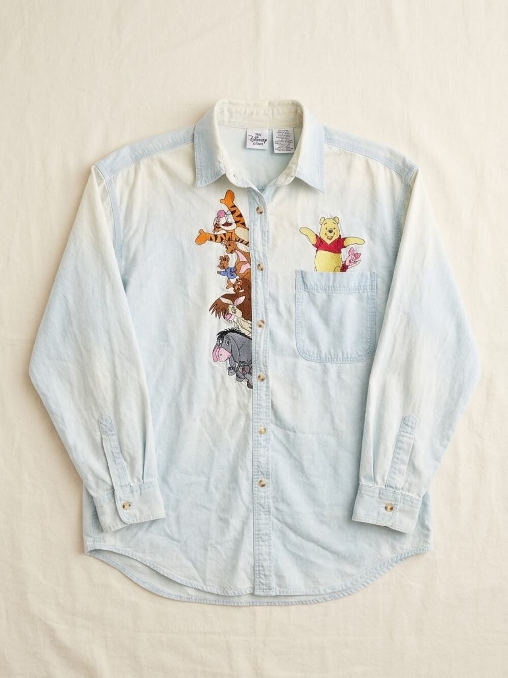 Vintage Disney Store Winnie The Pooh Embroidered Denim Long Sleeve Shirt M
